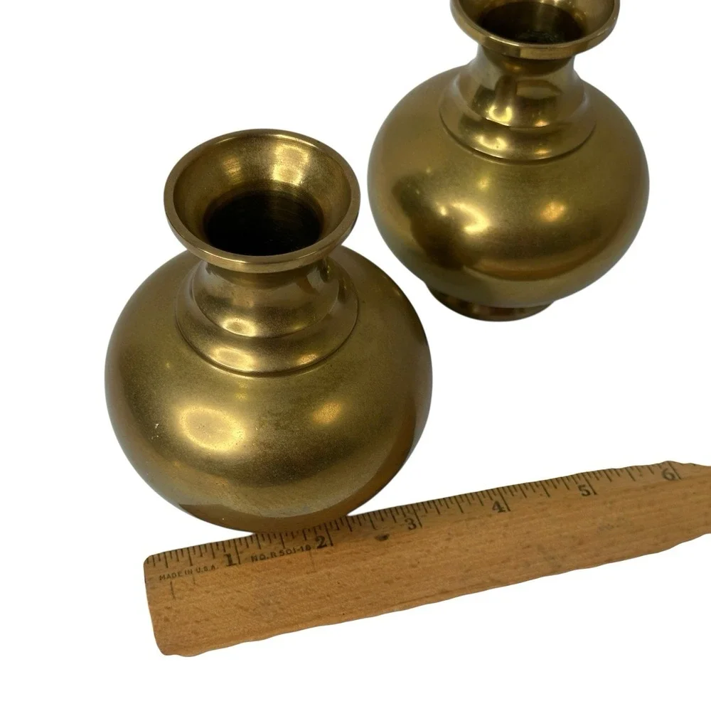 Brass Vase Set India - Mid Century Squat Small Vase Set 4